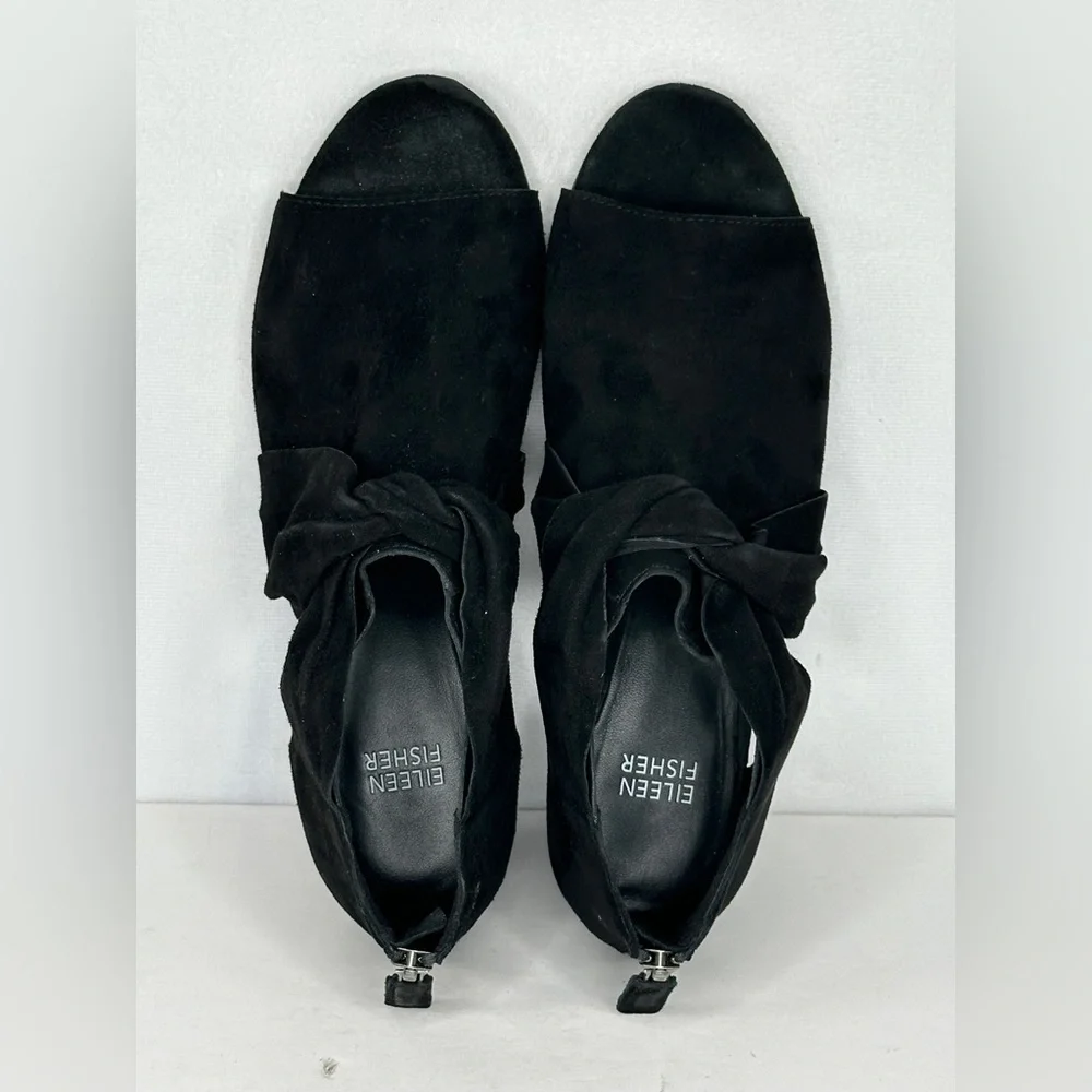 Eileen Fisher Anise Suede Booties Twist‎ Knot Open Toe Pumps Dark Romantic Sz 8